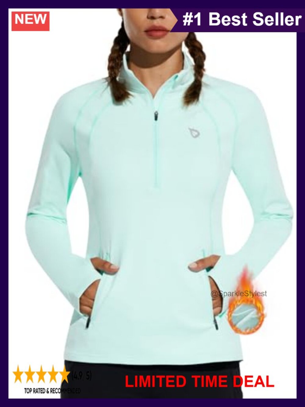 Fleece Running Jacket Half-Zip Pullover Thermal Athletic Long Sleeve